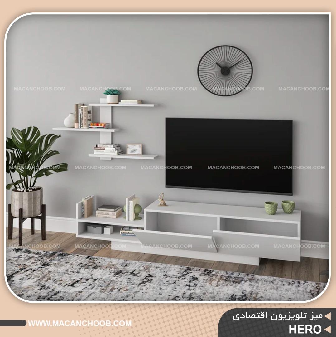 میز تلویزیون زمینی کتابخانه دار دو درب عرض 180 مدل HERO